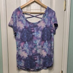 Purple and Blue Backless Short Sleeve Tee